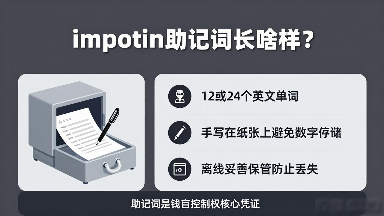imtoken助记词长啥样？12或24个英文单词，像这样的排列