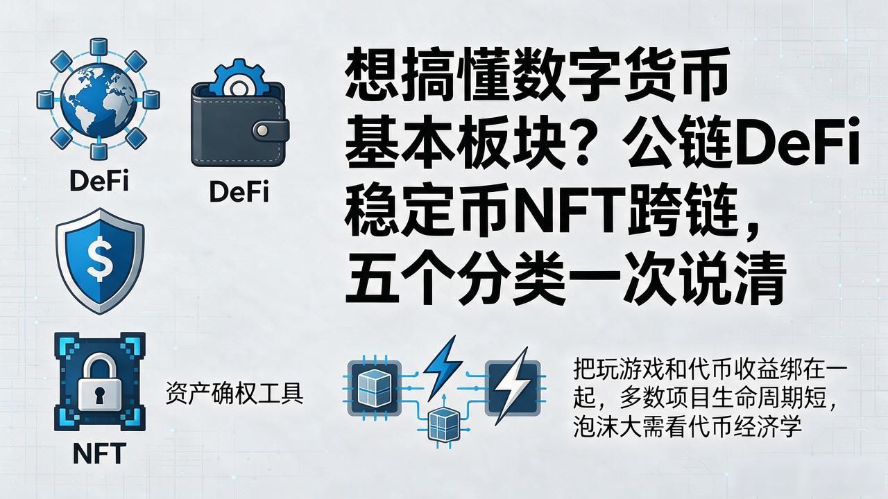 想搞懂数字货币基本板块？公链DeFi稳定币NFT跨链，五个分类一次说清