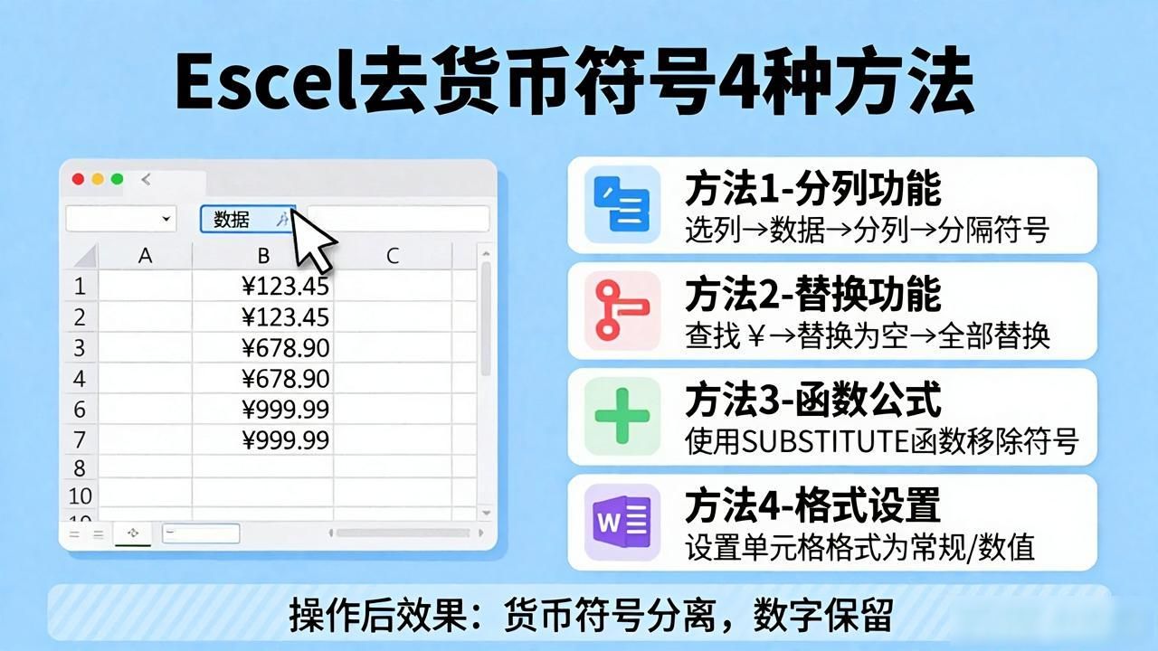 Excel里数字带货币符号怎么去掉？4种方法全教你