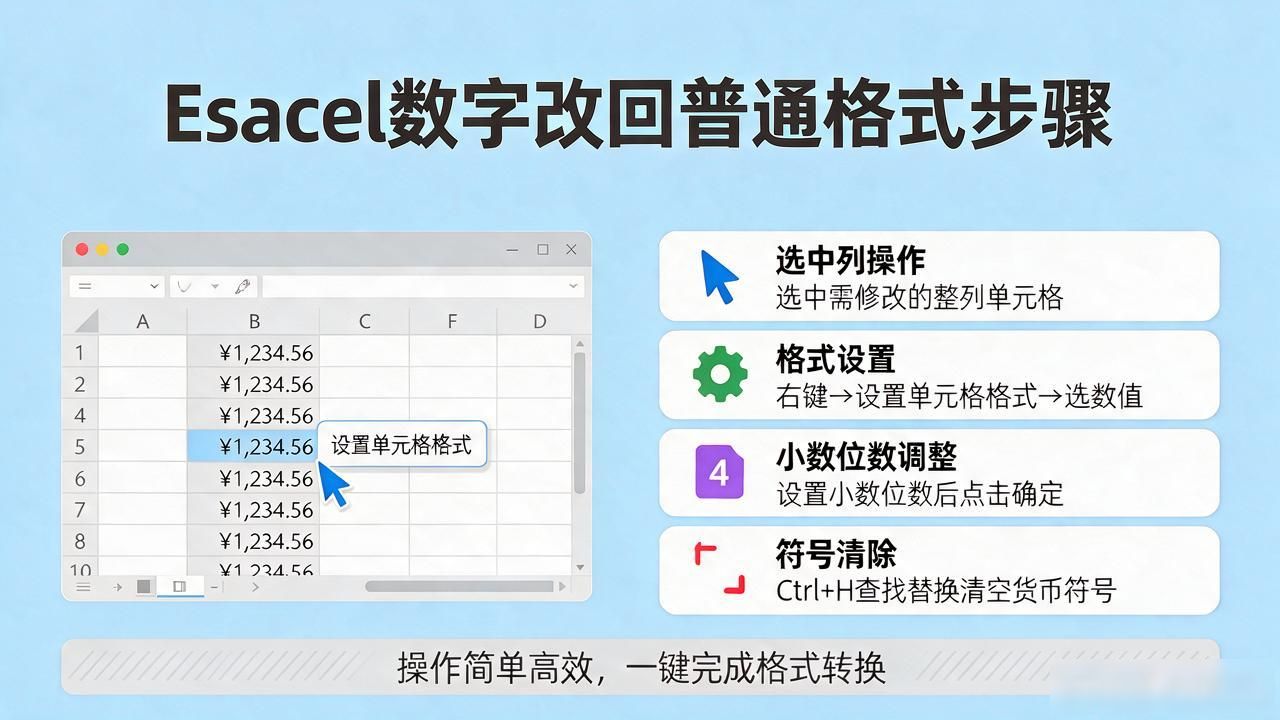 Excel打开数字变货币格式？改回普通数字就这几步