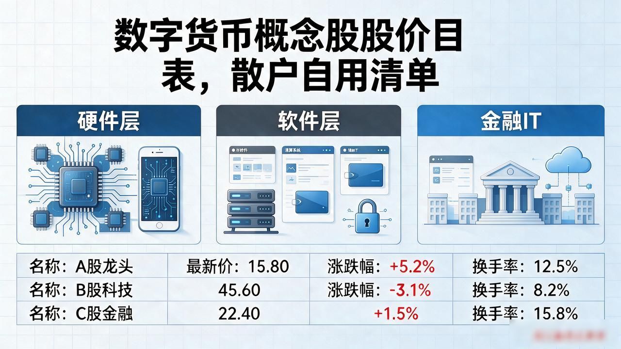 数字货币概念股股价目表，散户自用清单